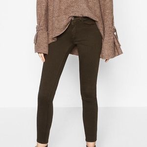 Khaki size 4 mid-rise skinny trousers from Zara